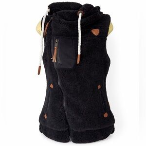 Wanakome Zoe Sherpa Carbon Hoodie Vest XS Black Side Zip Cowl Neck Cozy Fall